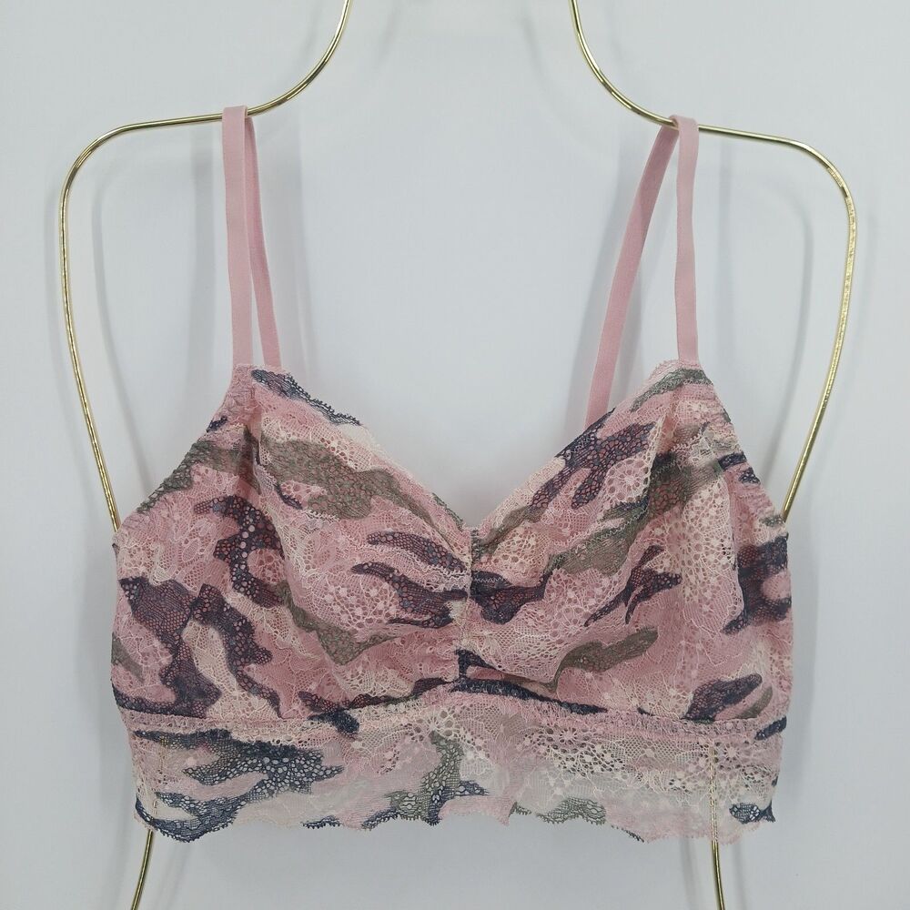 PINK Victoria's Secret Lace Bralette Women Large Pink Camo Boho Festival